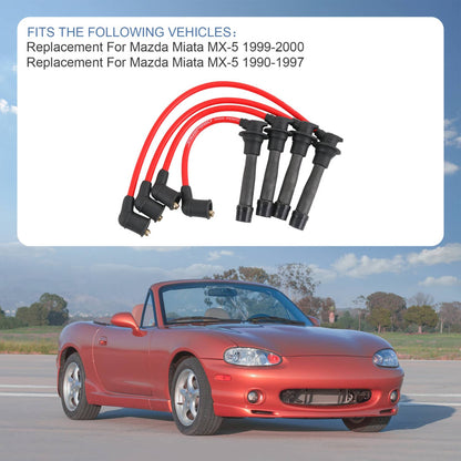 Solidspare JDMSPEED Red Ignition Spark Plug Wires Set FOR Mazda Miata 1990-2000 1.6L 1.8L