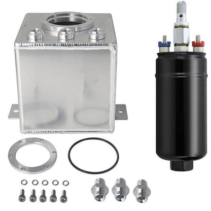 Solidspare New 2L High Flow Swirl Fuel Surge Tank AN6 Aluminum with 044 External Fuel Pump