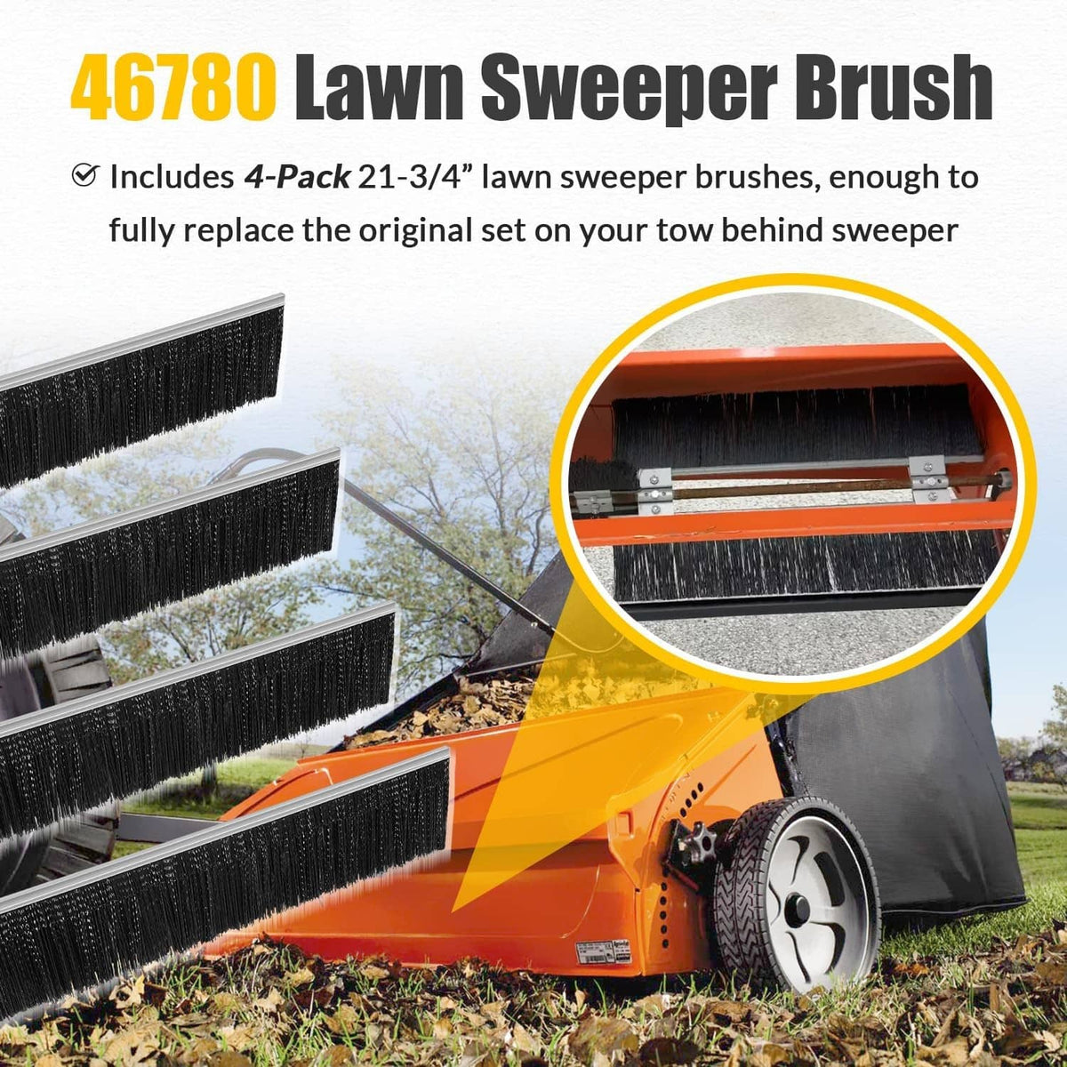 Solidspare 46780 Lawn Sweeper Brush 21” for Agri-Fab 42” Tow Behind Lawn & Leaf Sweeper 4Pc