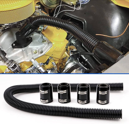Solidspare 36'' Stainless Steel Radiator Flexible Coolant Water Hose Kit + 4 Caps Universal