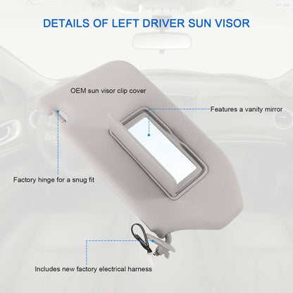 Solidspare Left Driver Side Sun Visor W/Mirror & Light For Nissan Pathfinder 2013-2018