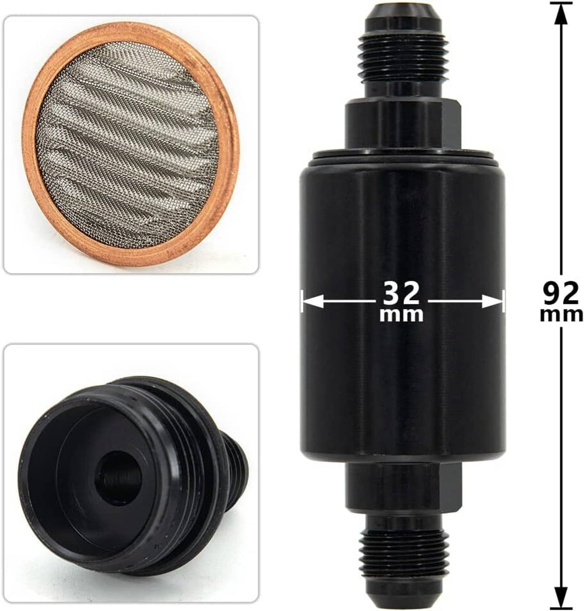 Solidspare Universal -6AN Inline Fuel Filter High Flow 100 Micron Cleanable AN6 6AN New