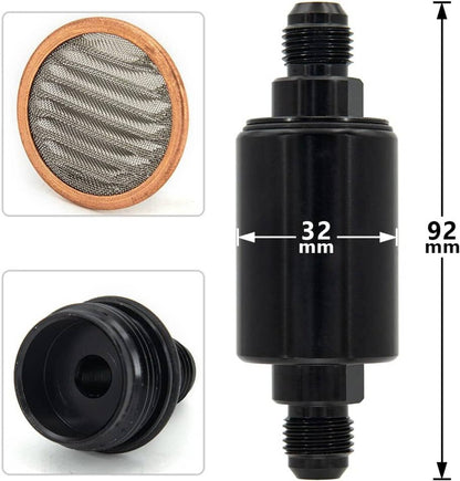 Solidspare Universal -6AN Inline Fuel Filter High Flow 100 Micron Cleanable AN6 6AN New