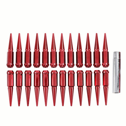 Solidspare 24 PCS Spike Lug Nuts 14x1.5 Red For Chevy Silverado Tahoe 4.4" Tall W/ Key