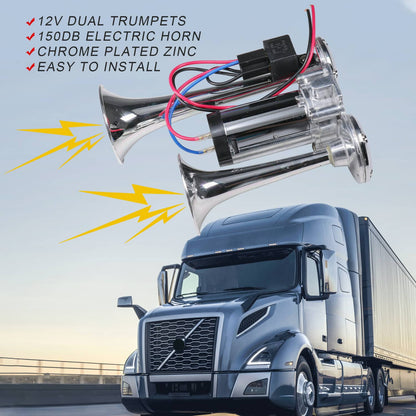 Solidspare Super Loud Car Electric Horn 600DB 12V Dual Trumpets Truck Boat Train Speaker