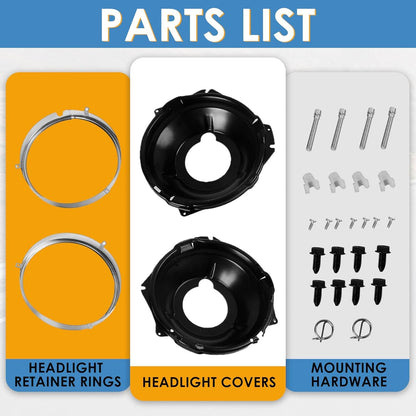 Solidspare Headlamp Retaining Ring Mounting Bucket Kit w/ hardware Camaro Nova rings 28pcs