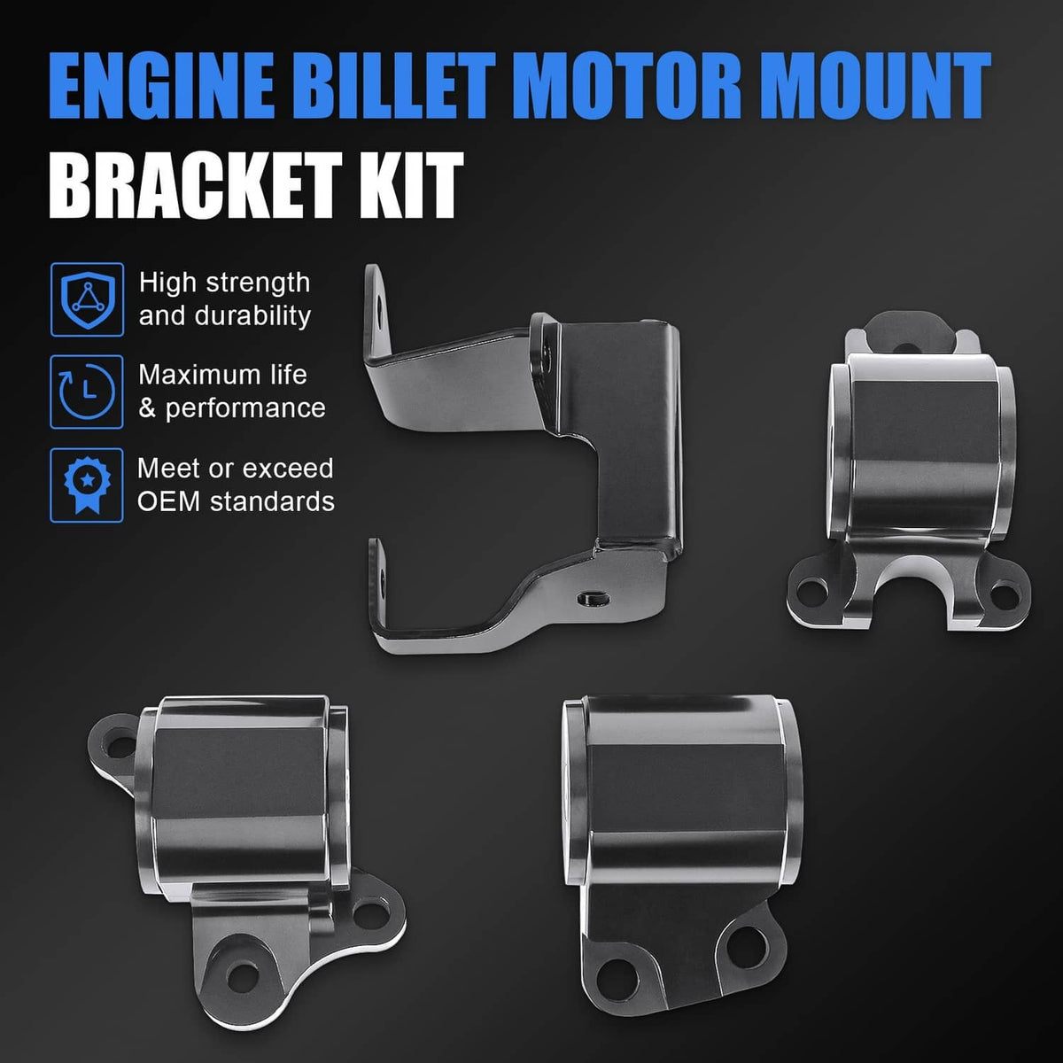 Solidspare 2-Bolt Engine Motor Mount Kit For 1996-2000 Civic B/D-Series Billet Aluminum