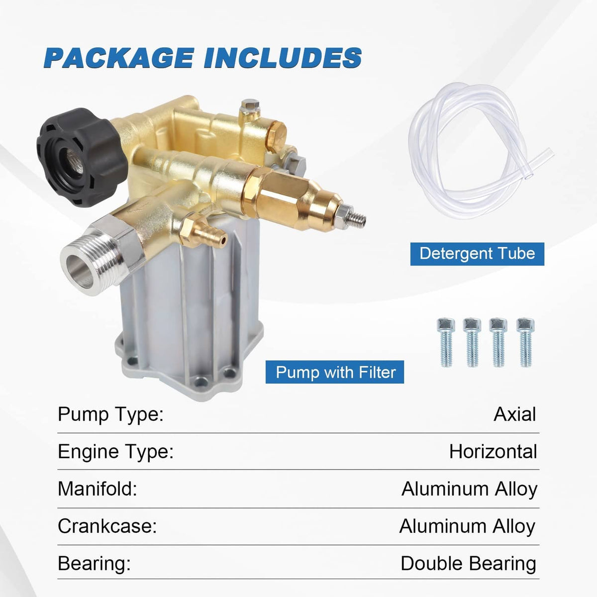 Solidspare RMV2.5G30 PRESSURE WASHER PUMP AXIAL, 2.5GPM 3000 PSI, 3400 RPM, 3/4" SHAFT