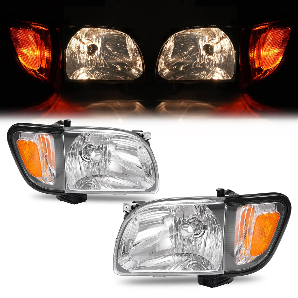 Solid Spare For 2001 2002 2003 2004 Toyota Tacoma White Headlights & Black Corner Light 4Pcs