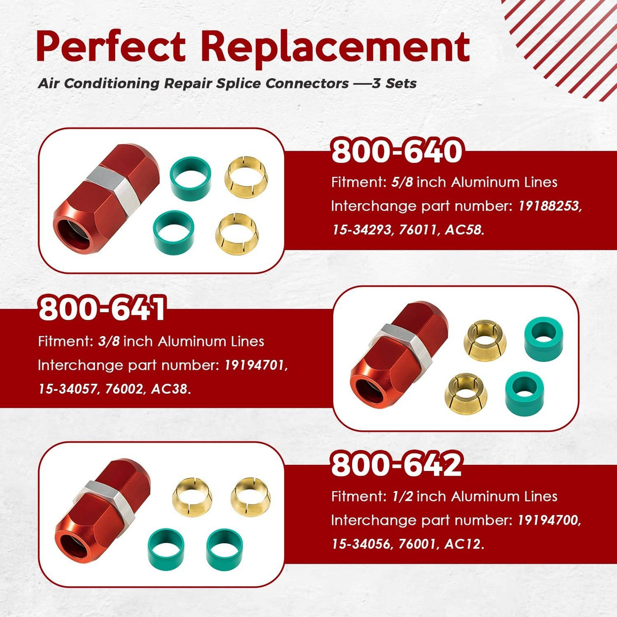 Solidspare 800-640 800-641 800-642 Aluminum Line Splice AC Repair Kit 5/8'', 3/8'', 1/2''