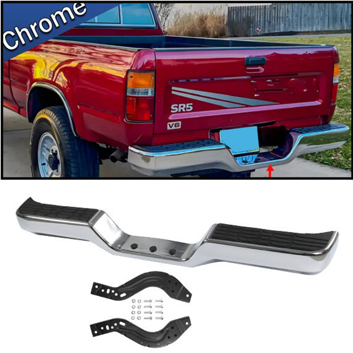 Solidspare Chrome Rear Step Bumper Face Bar TO1102221 for 1989-1995 Truck Toyota Pickup NEW