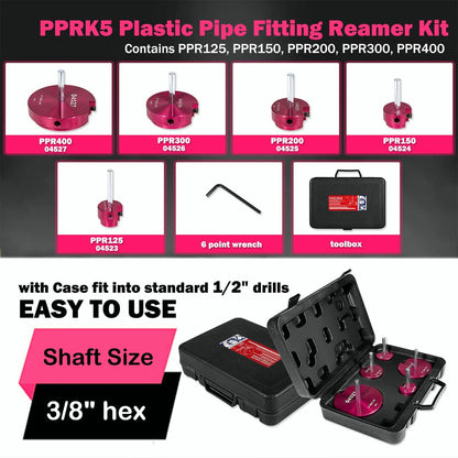 Solidspare 04520 for PPRK5 Plastic Pipe Fitting Reamer Kit fit into standard 1/2" drills