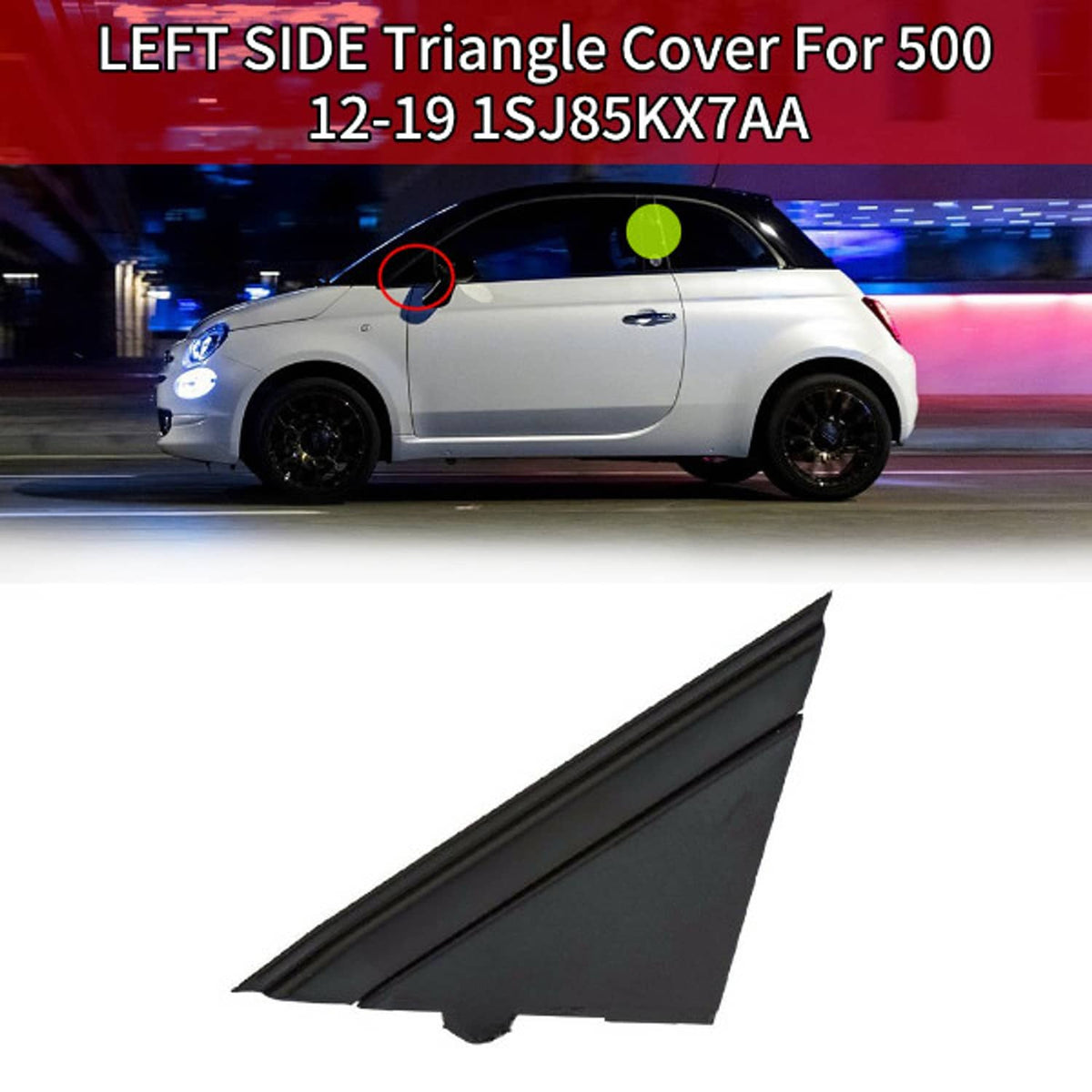 Solid Spare LEFT DOOR MIRROR FLAG COVER MOLDING MATTE for 12-19 FIAT 500 1SJ85KX7AA