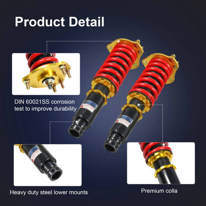 Solidspare 4PCS Front & Rear Coilovers Struts Kit Adj. Height For 1992-2001 Honda Prelude
