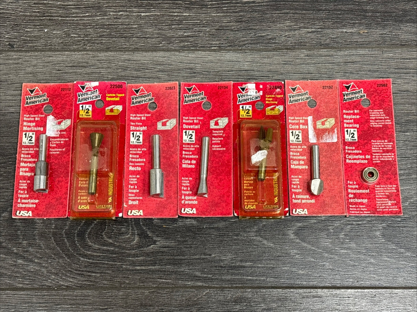 7pc Vermont American 1/2" Shank Router Bit Set - Made In USA