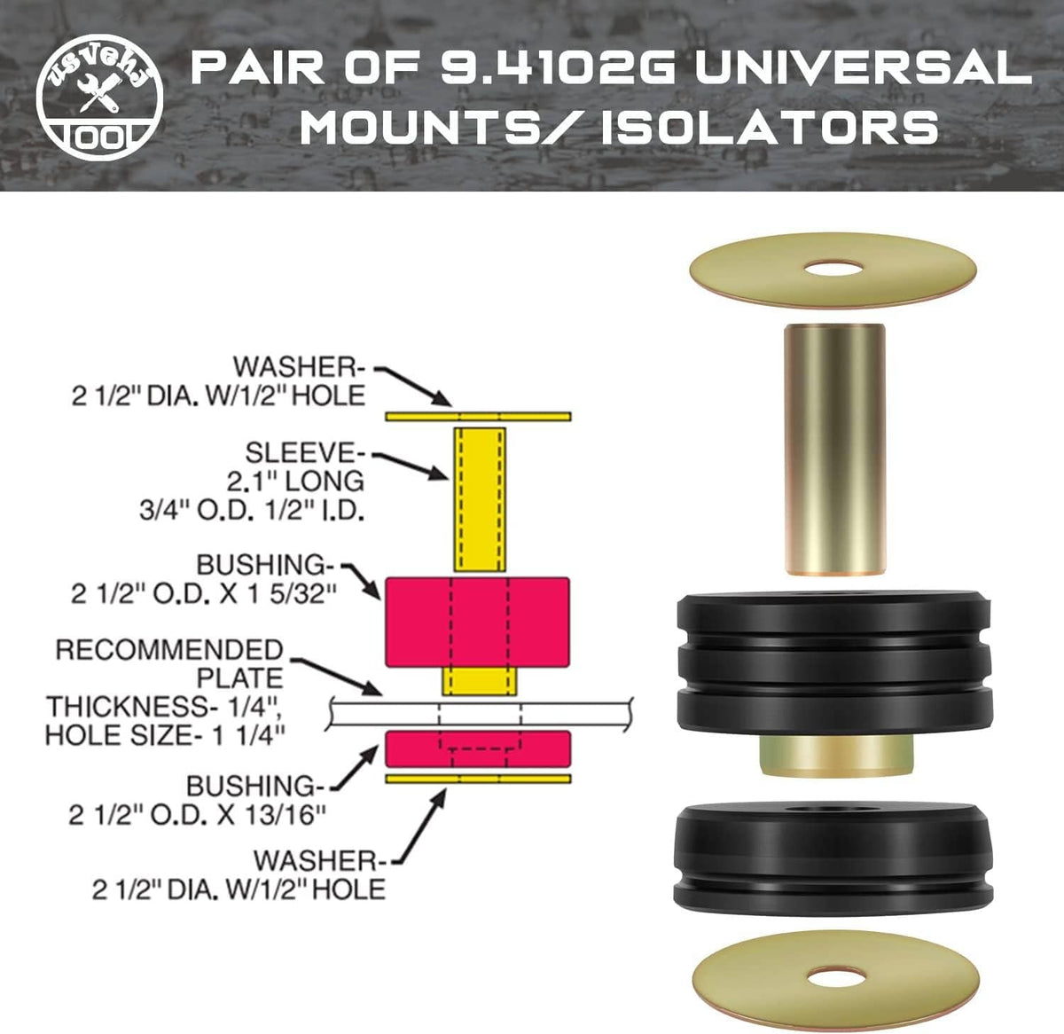 Solidspare 9.4102G Universal Polyurethane Body Mounts Bushings Isolators (Black) 10-PACKS
