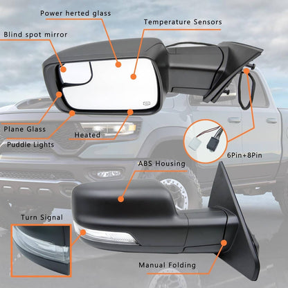Solidspare New For 2019-24 Ram 1500 Mirror Heated Power Folding Driver Left Side 68462769AB