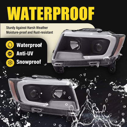 Solid Spare For Jeep Grand Cherokee 2011 2012 2013 LED DRL Projector Headlights Black Pair