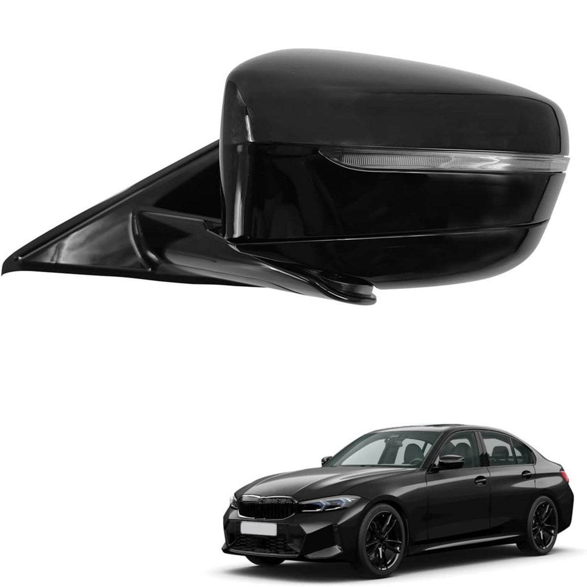 Solidspare New Driver Side Mirror With Blind Spot Black For 2019-2023 BMW 320i 330i 330e