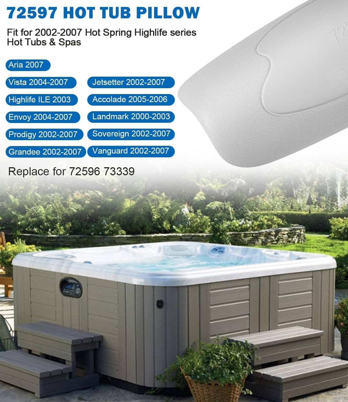 Solid Spare 72597 Spa Neck Pillow fits for 2002-2007 Hot Spring Hot Tubs & Spas 72596 73339