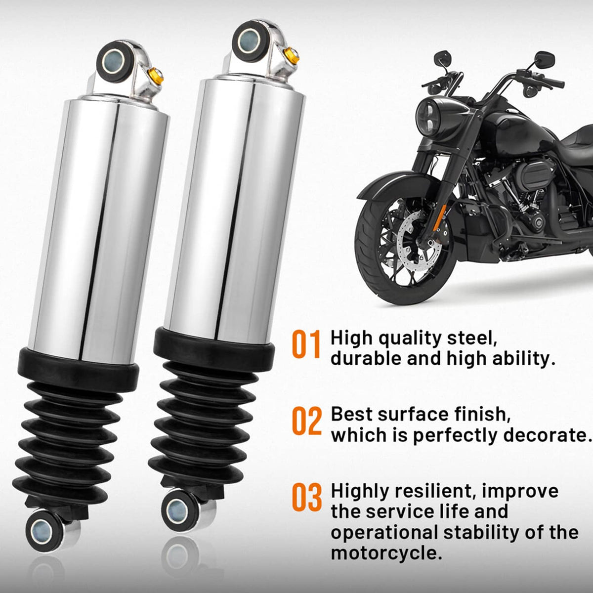 Solidspare FOR HARLEY ROAD KING FLHR CHROME HEAVY DUTY LOWERING 12" AIR SHOCKS 1980-2017