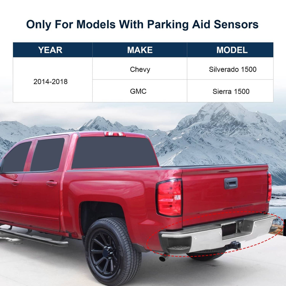 Solidspare Chrome Rear Bumper & Sensor Holes Fits Chevy Silverado GMC Sierra 1500 2014-2018