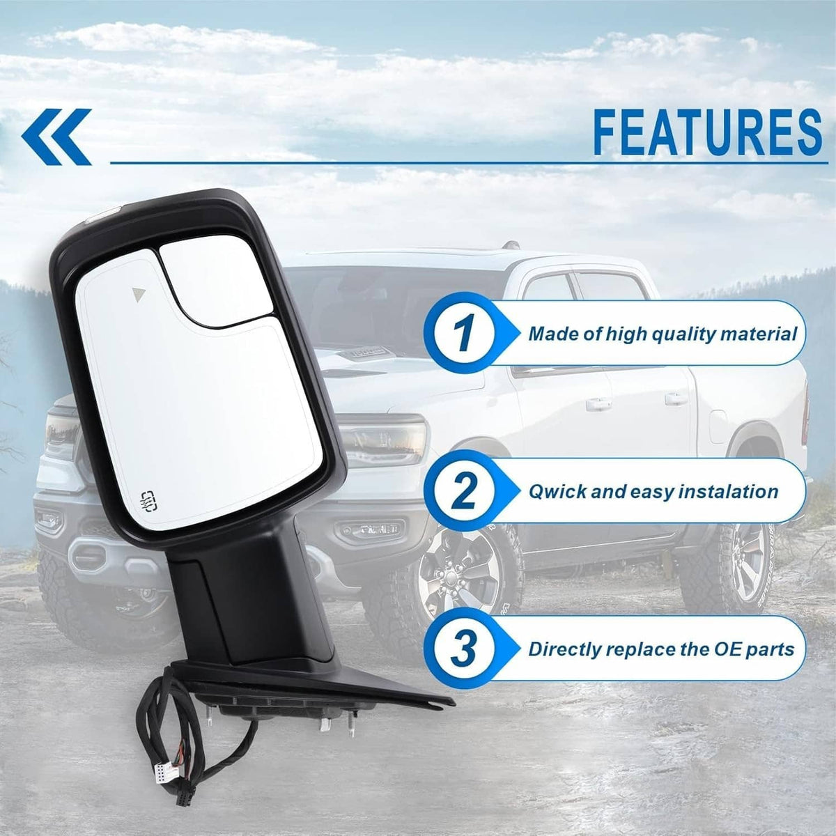 Solidspare For Dodge Ram 1500 2019-2024 Left Driver Side Mirror Heated Signal Blind Spot