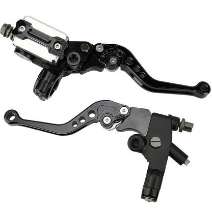 Solidspare Universal Motorcycle 7/8'' CNC Brake Clutch Master Cylinder Lever Set Reservoir