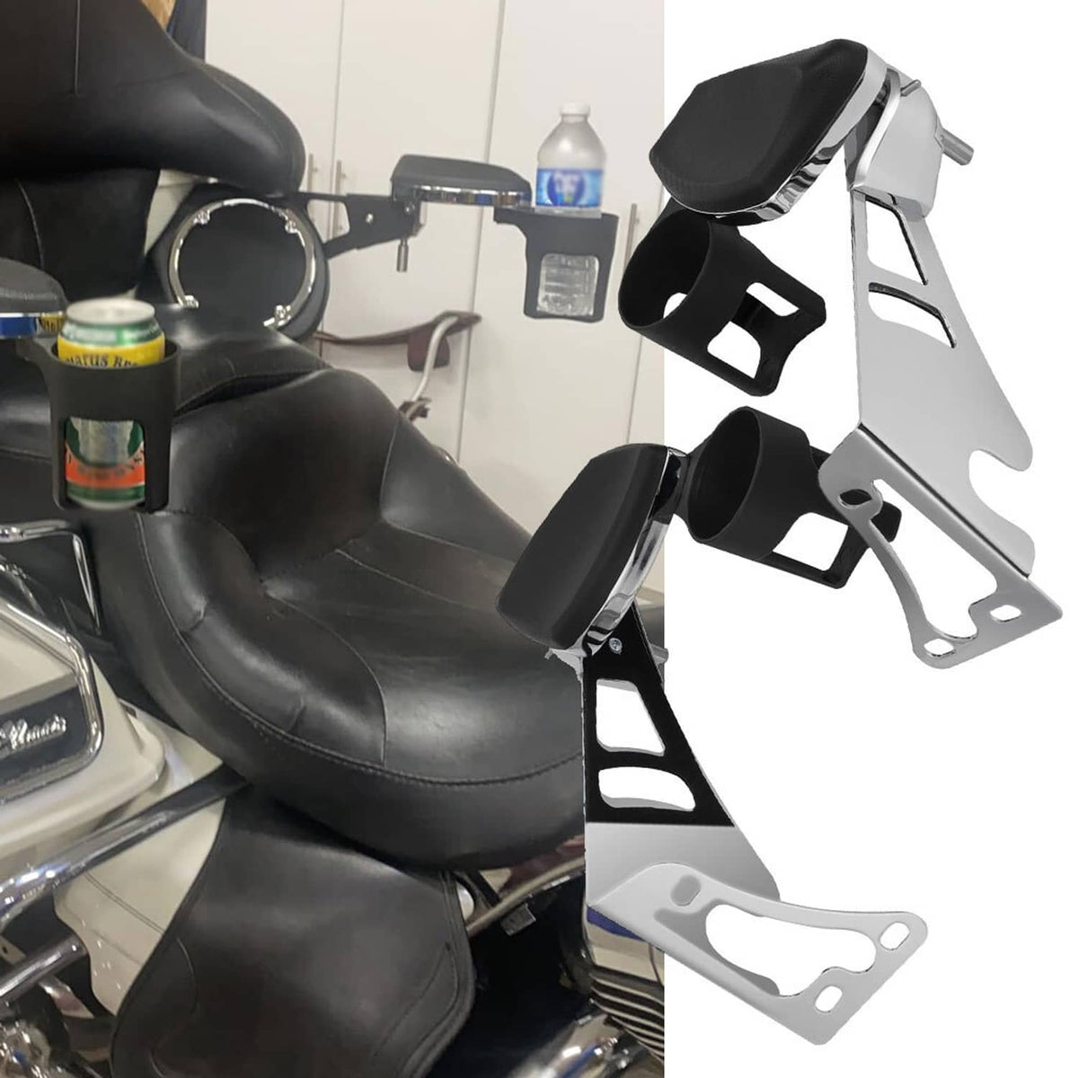 Solidspare Rear Passenger Armrests with Adjustable Cup Holders For Harley Touring 1997-2013