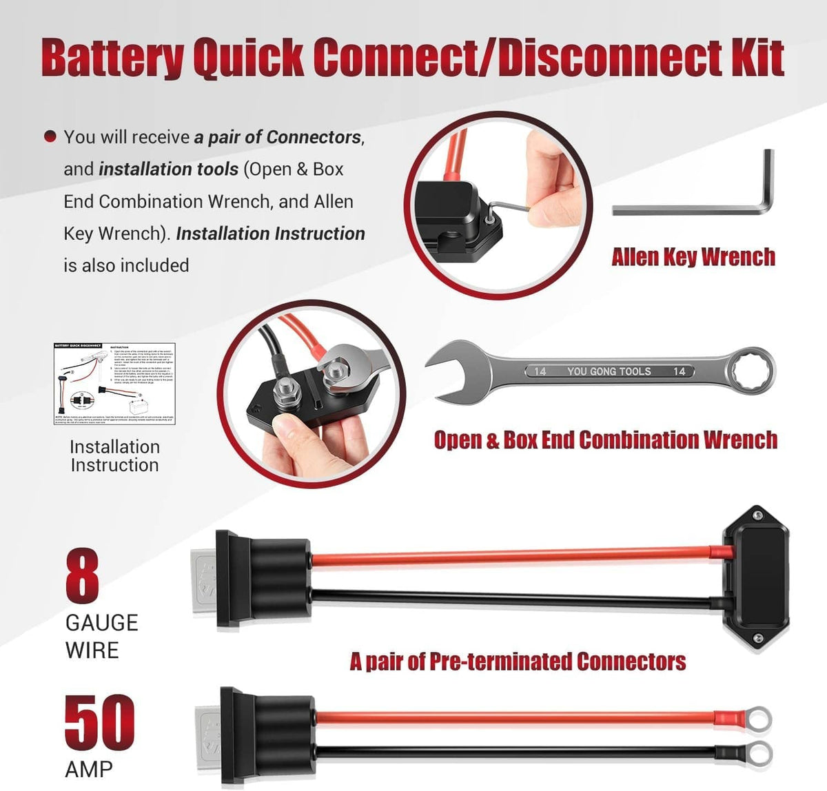 Solidspare for Newport Battery Quick Connect/Disconnect Terminal for Trolling Motor 8 Gauge