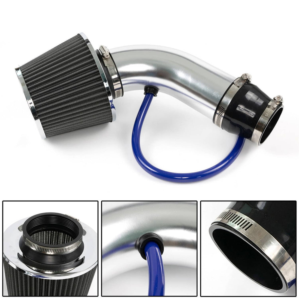 Solidspare Silver 3" Universal Cold Air Intake Kit Induction Flow Pipe Kit Aluminium New