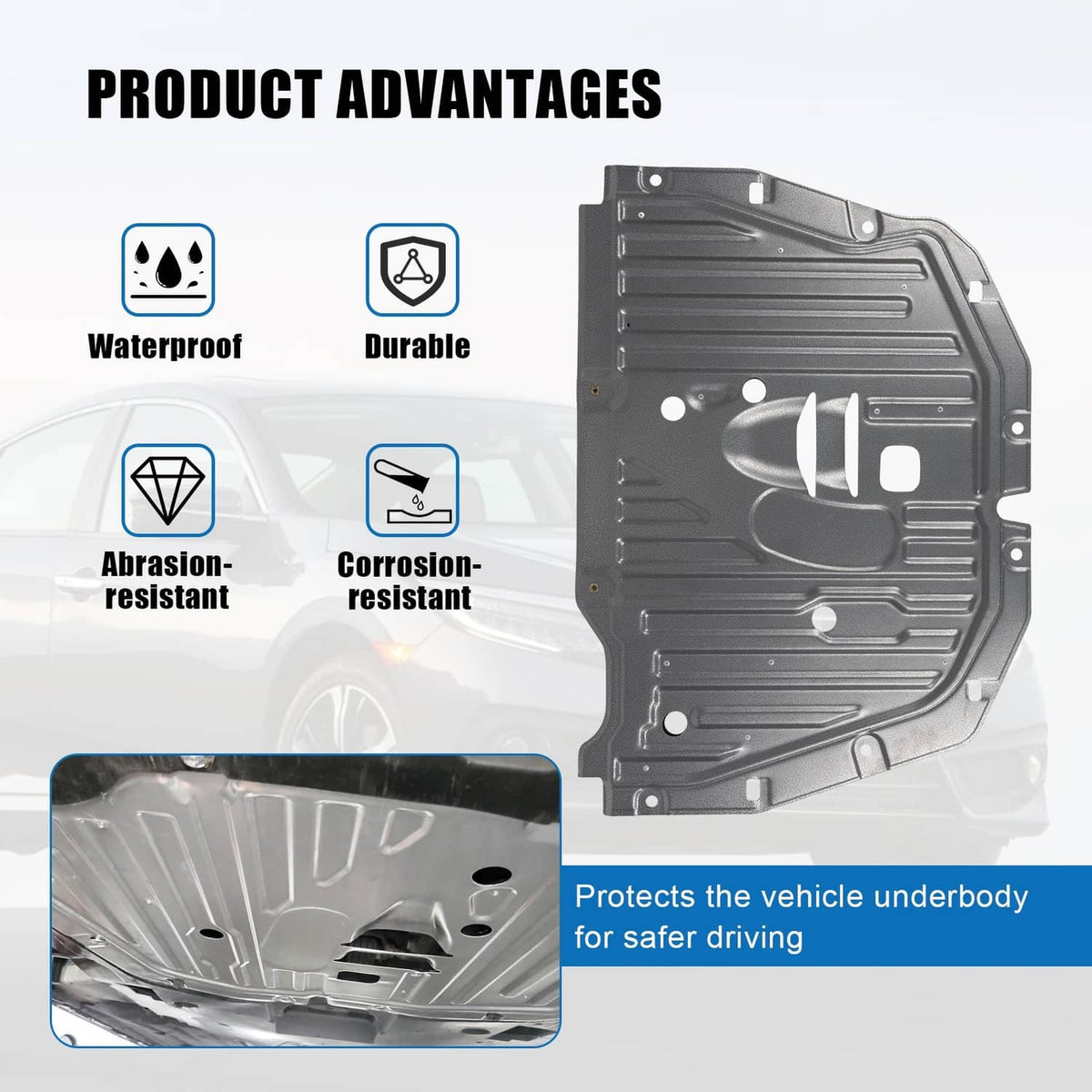 Solidspare Engine Splash Guard Under Car Shield Cover Board Fits 2016-2021 Civic Honda