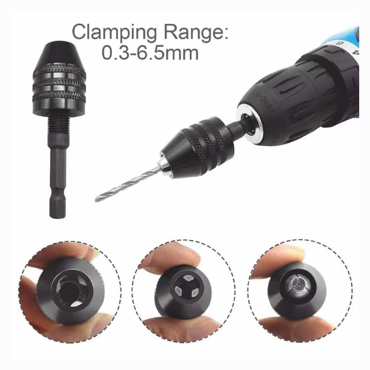 Solid Spare 4Pcs 1/4"Hex Shank Keyless Drill Chuck Adapter Bit Change Converter Driver Black