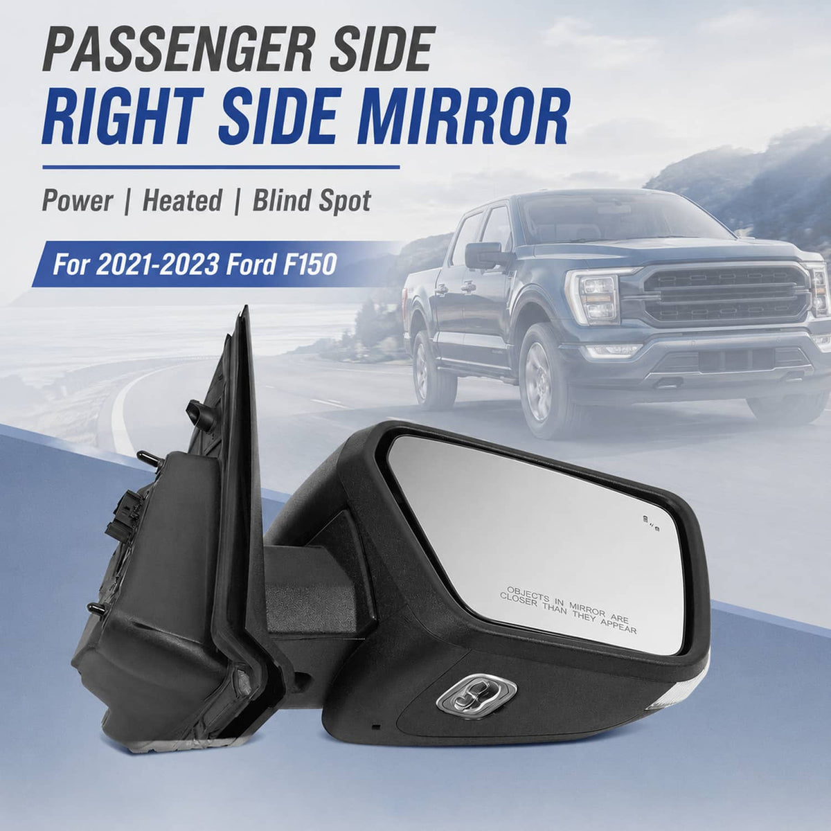 Solidspare Passenger/Right Side Mirror Power Heated Blind Spot For 2021-2023 Ford F150