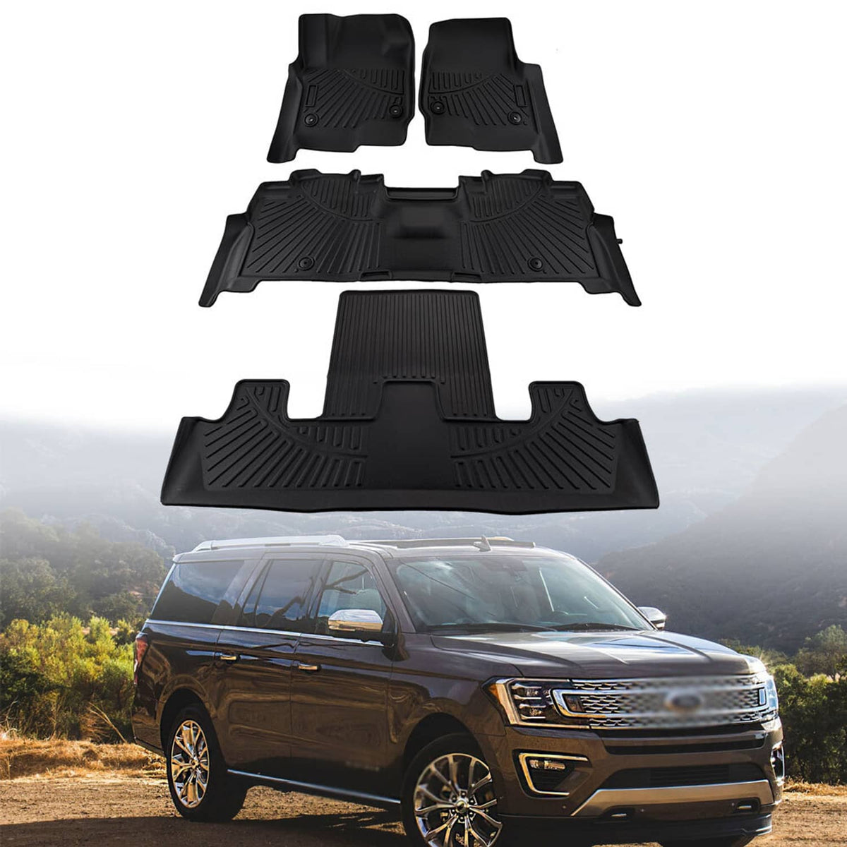 Solidspare Car Floor Mats TPE Liners Carpet For 2018-2025 Ford Expedition / Expedition Max