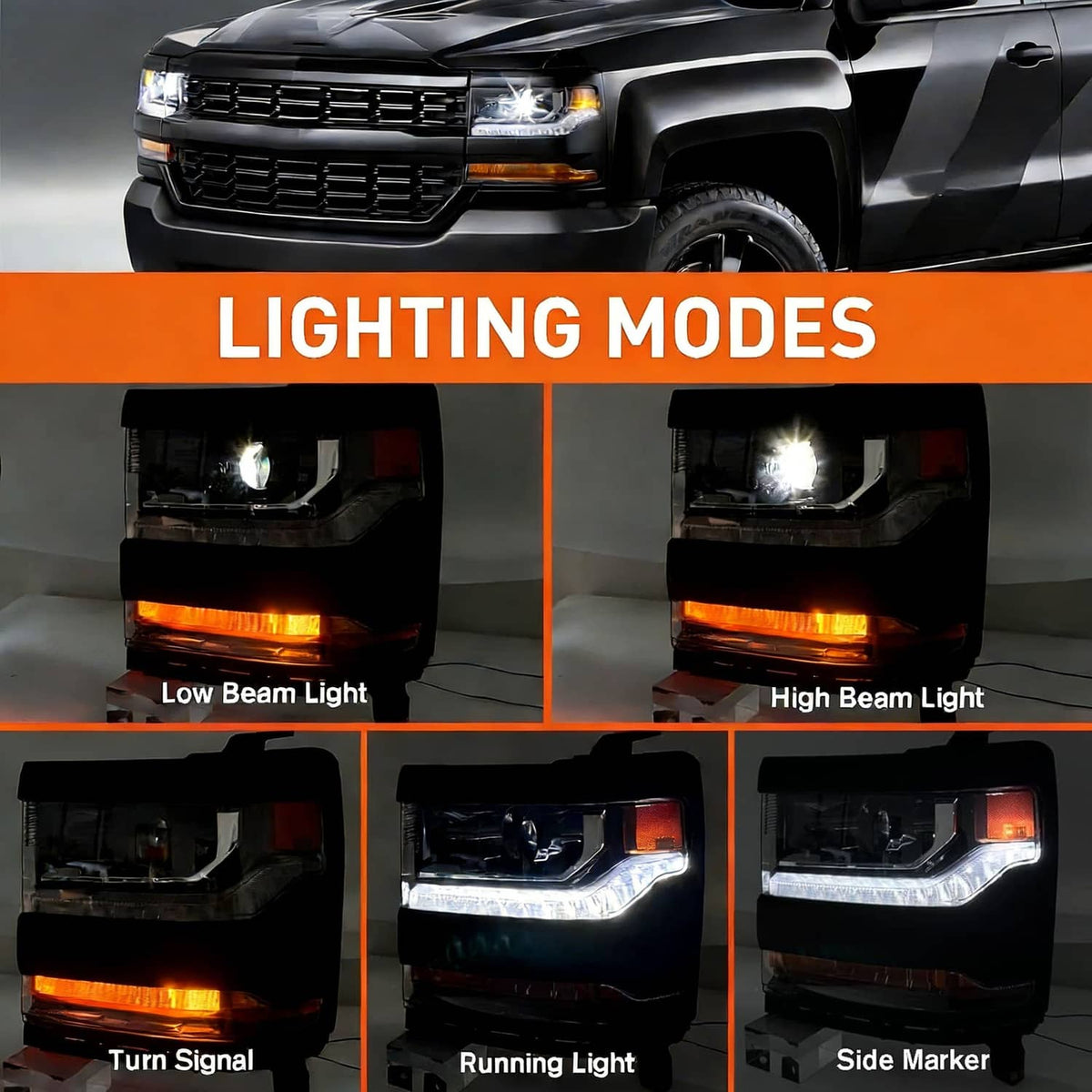 Solidspare HID/Xenon Headlights w/ DRL Right & Left For 2016-2018 Chevy Silverado 1500