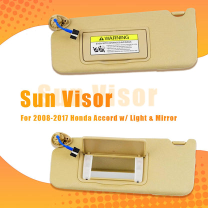 Solidspare 2Pcs Tan Sun Visor w/ Light & Mirror 83280-TA5-A51ZA For 2008-2017 Honda Accord