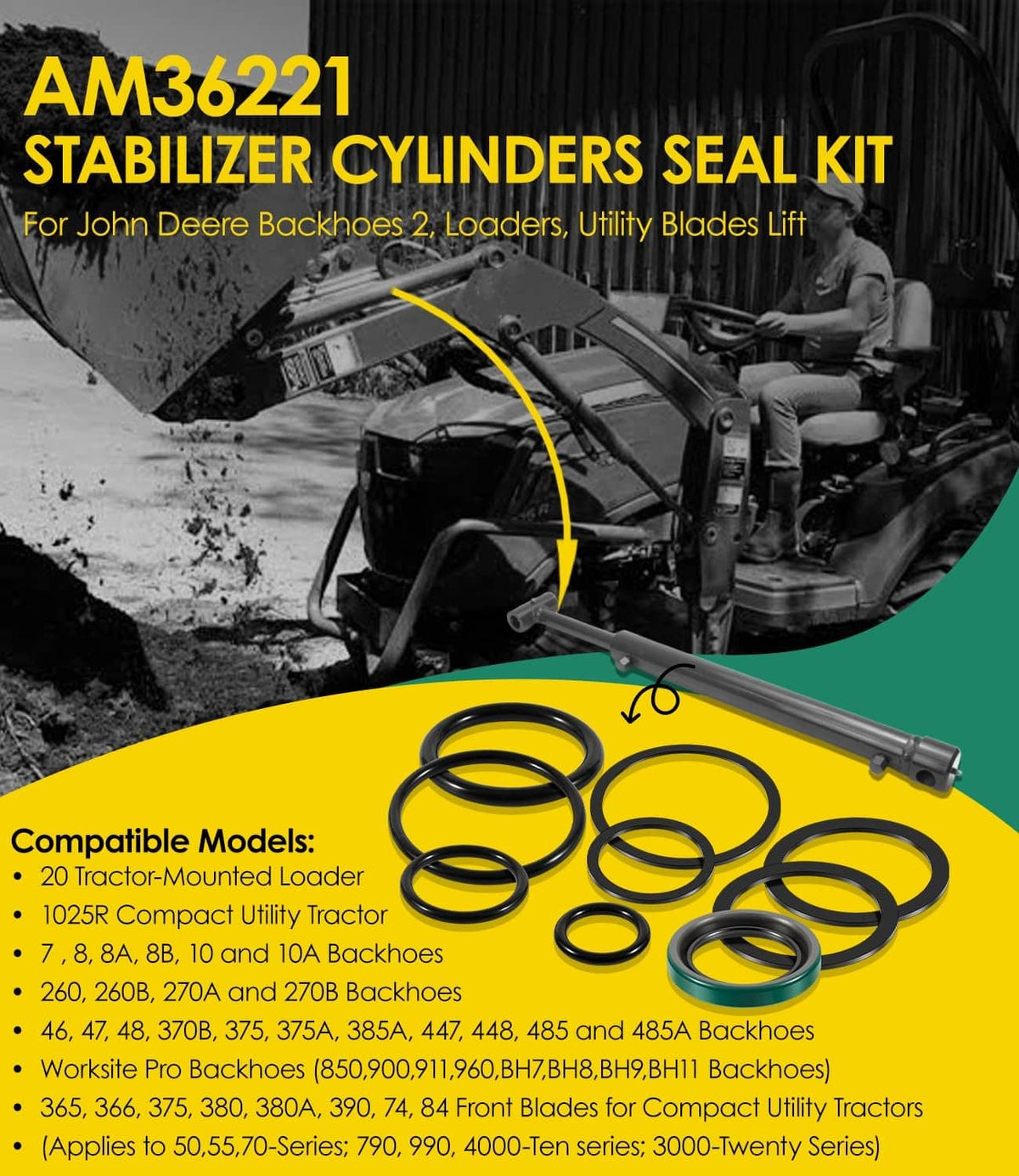 Solid Spare AM36221 Stabilizer Cylinder Seal Kit For John Deere Utility Blade Lift 365 375