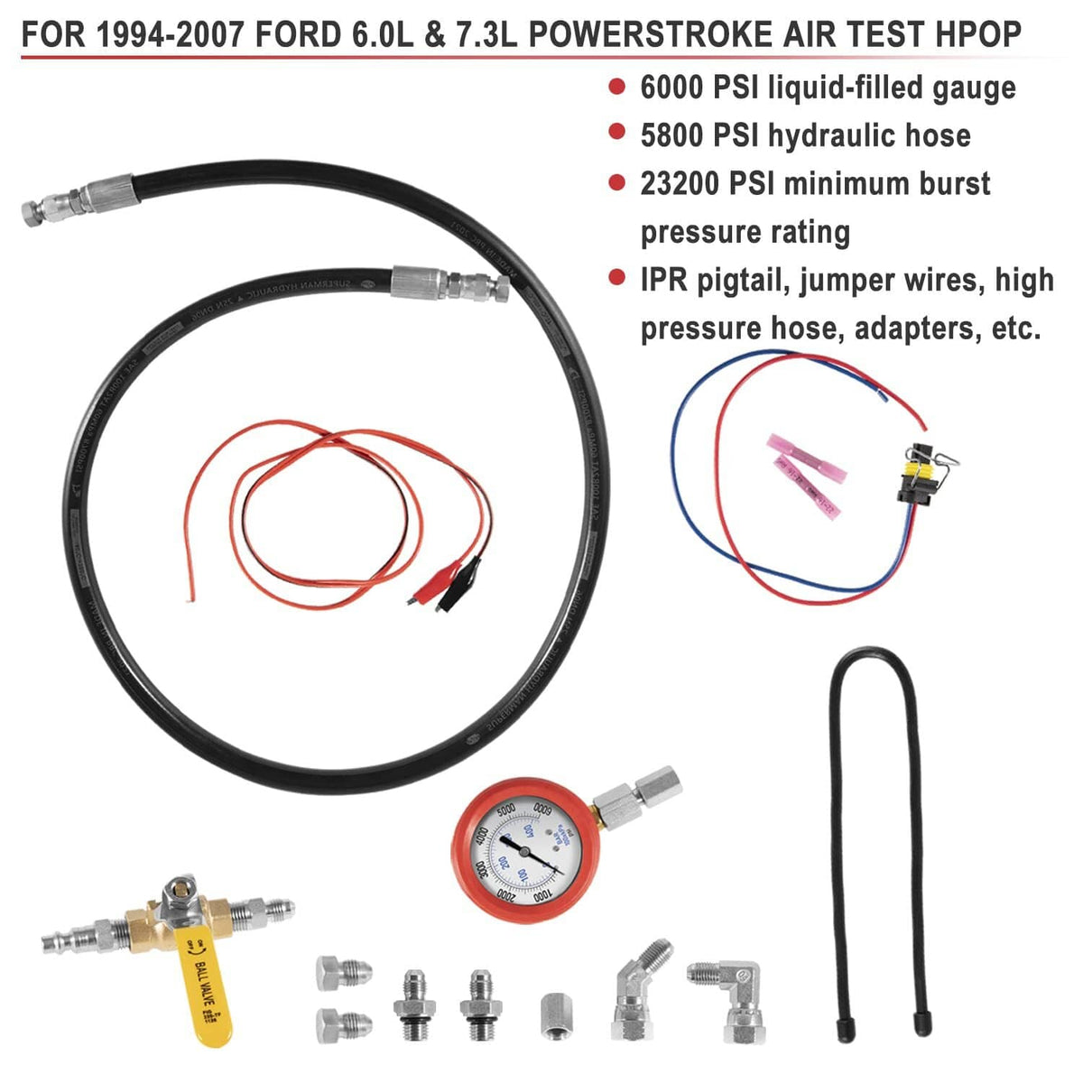 Solid Spare Hpop Test Tool High Pressure & Air Leak Test Gauge Tool Kit for Ford 6.0L & 7.3L