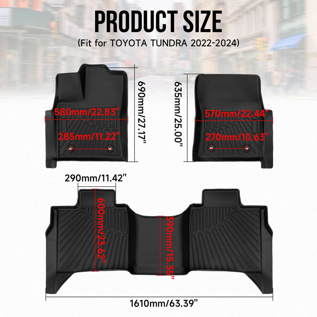 Solidspare Floor Mats for Toyota Tundra CrewMax Cab 2022-2026 All Weather TPE Floor Liners
