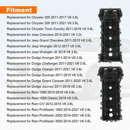 Solidspare Valve Cover Set w/ Gasket Fits Dodge Ram Jeep Cherokee Chrysler 300 11-19 3.6L