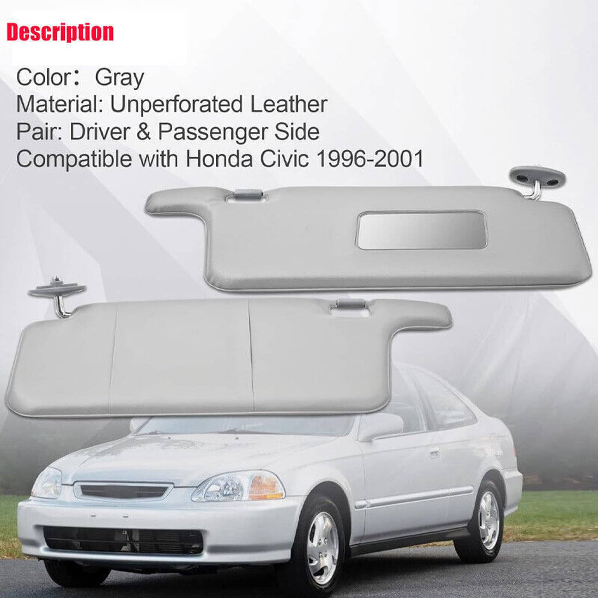 Solidspare 2Pcs Interior Sun Visor Gray For 96-01 Honda Civic LHD Sunvisor 83230-S01-A32