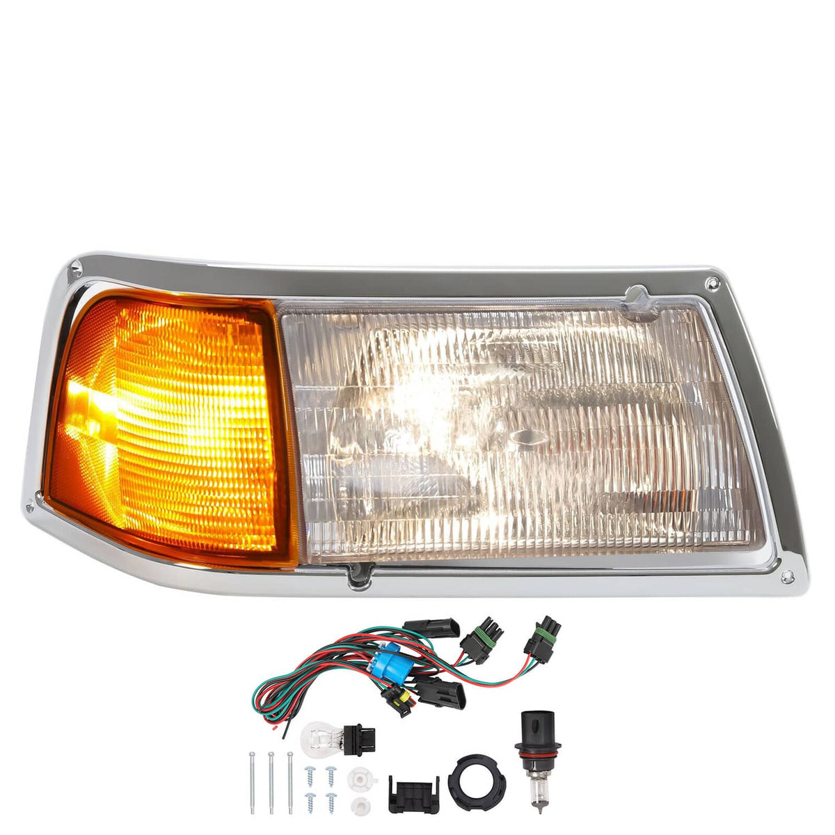 Solid Spare Headlight&Corner Light For Peterbilt 375 385 w/Wire Harness&Bulb Passenger Side