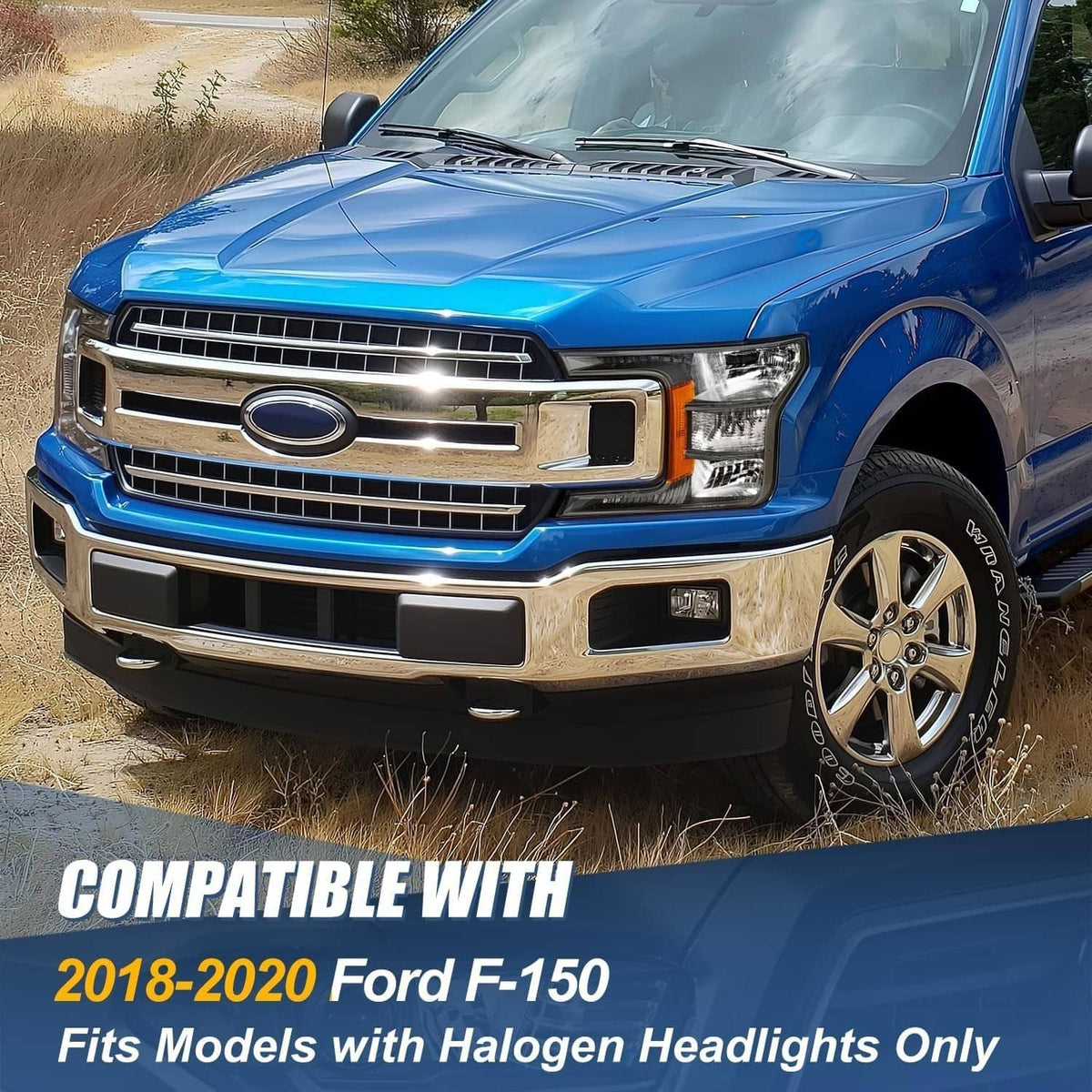 Solidspare Pair Headlights For 2018-2020 Ford F150 Halogen Headlamps Black Clear Right+Left