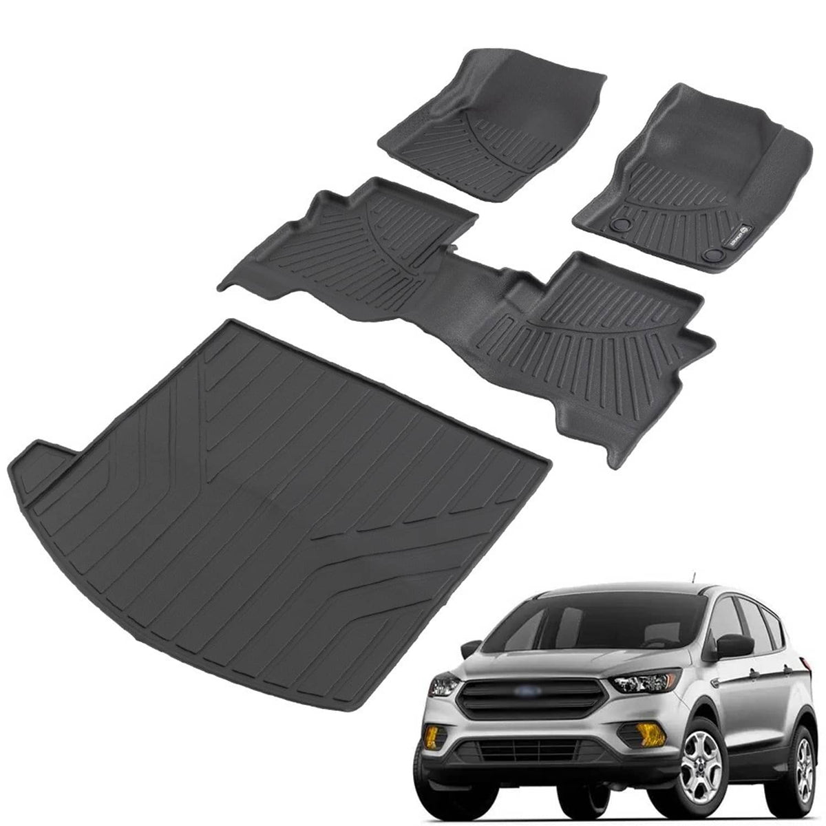 Solidspare Front & Rear TPE Car Floor Mats Trunk Cargo Liners Set For 2013-2019 Ford Escape