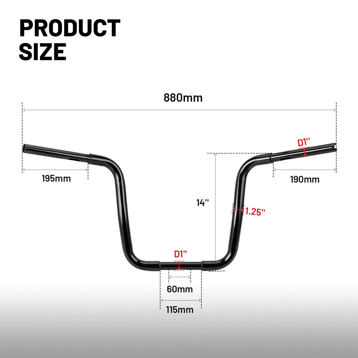 Solidspare 14" Rise 1-1/4" Ape Hanger Handlebar Fit For Harley 883 Sportster XL FXST Custom