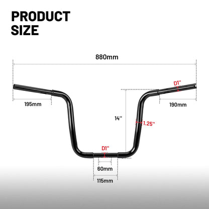 Solidspare 14" Rise 1-1/4" Ape Hanger Handlebar Fit For Harley 883 Sportster XL FXST Custom