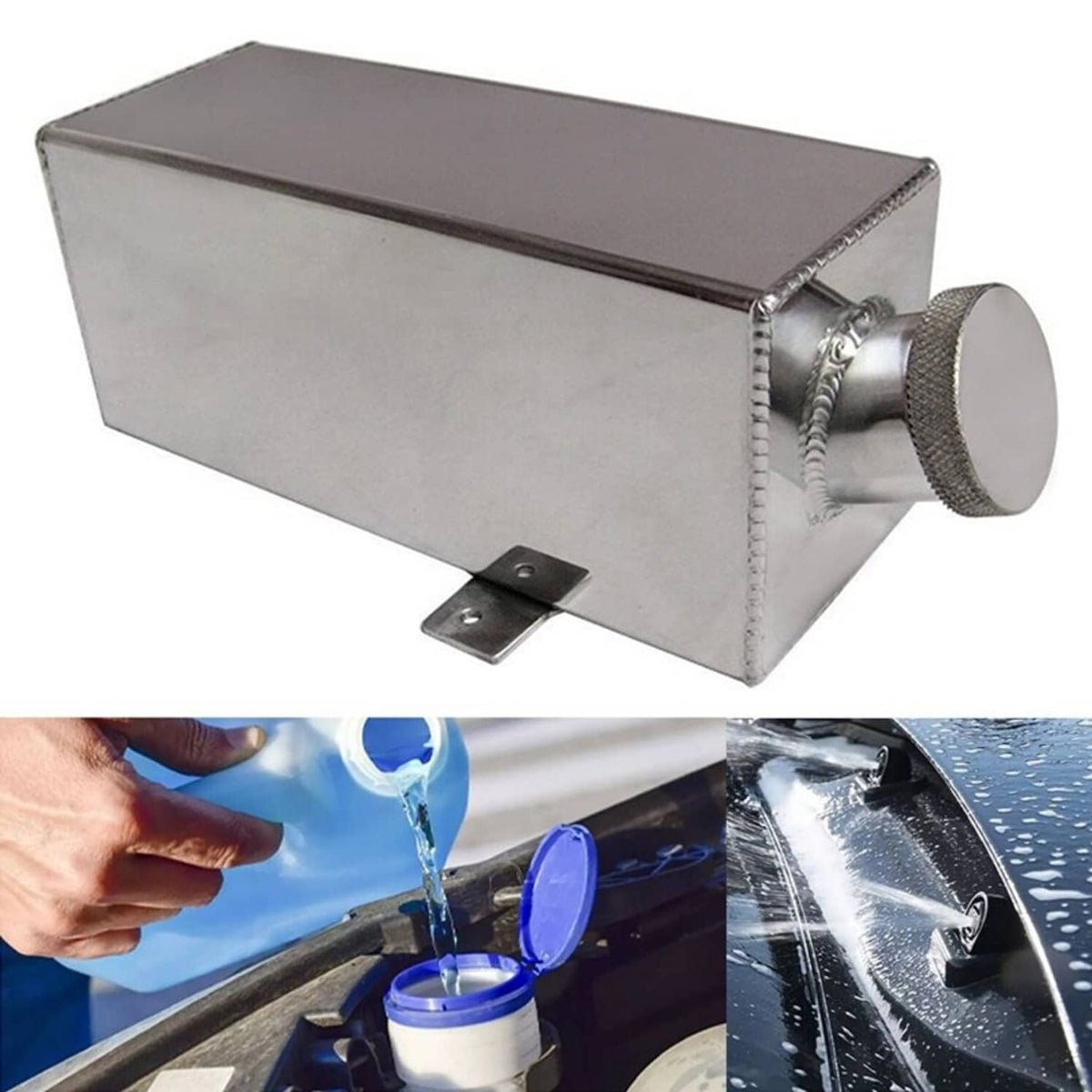 Solidspare 1.7L Aluminum Windshield Wiper Washer Fluid Bottle Overflow Reservoir Water Tank