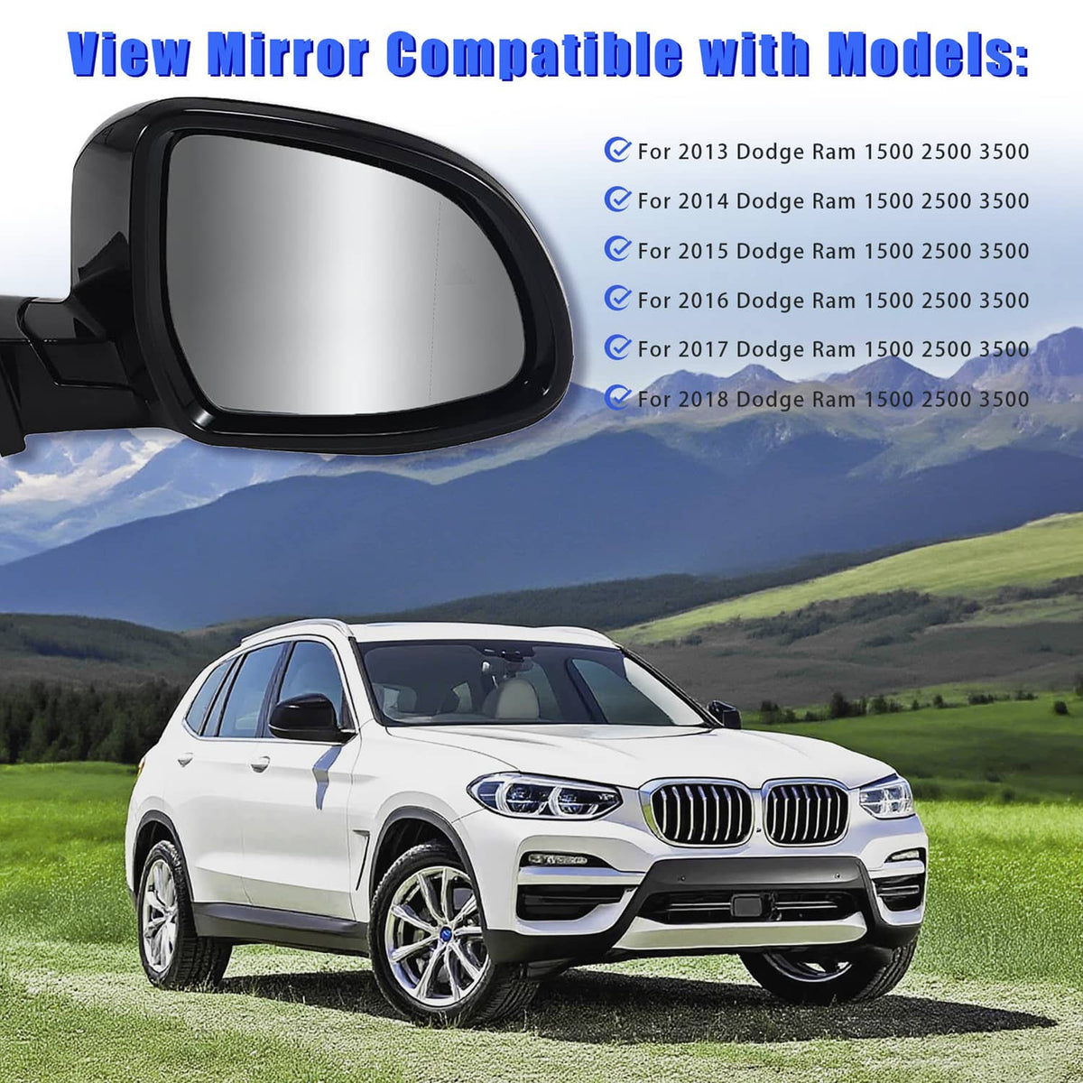 Solidspare Fits BMW 320i 330i 330e 2019-2023 Passenger Right Mirror With Blind Spot Black