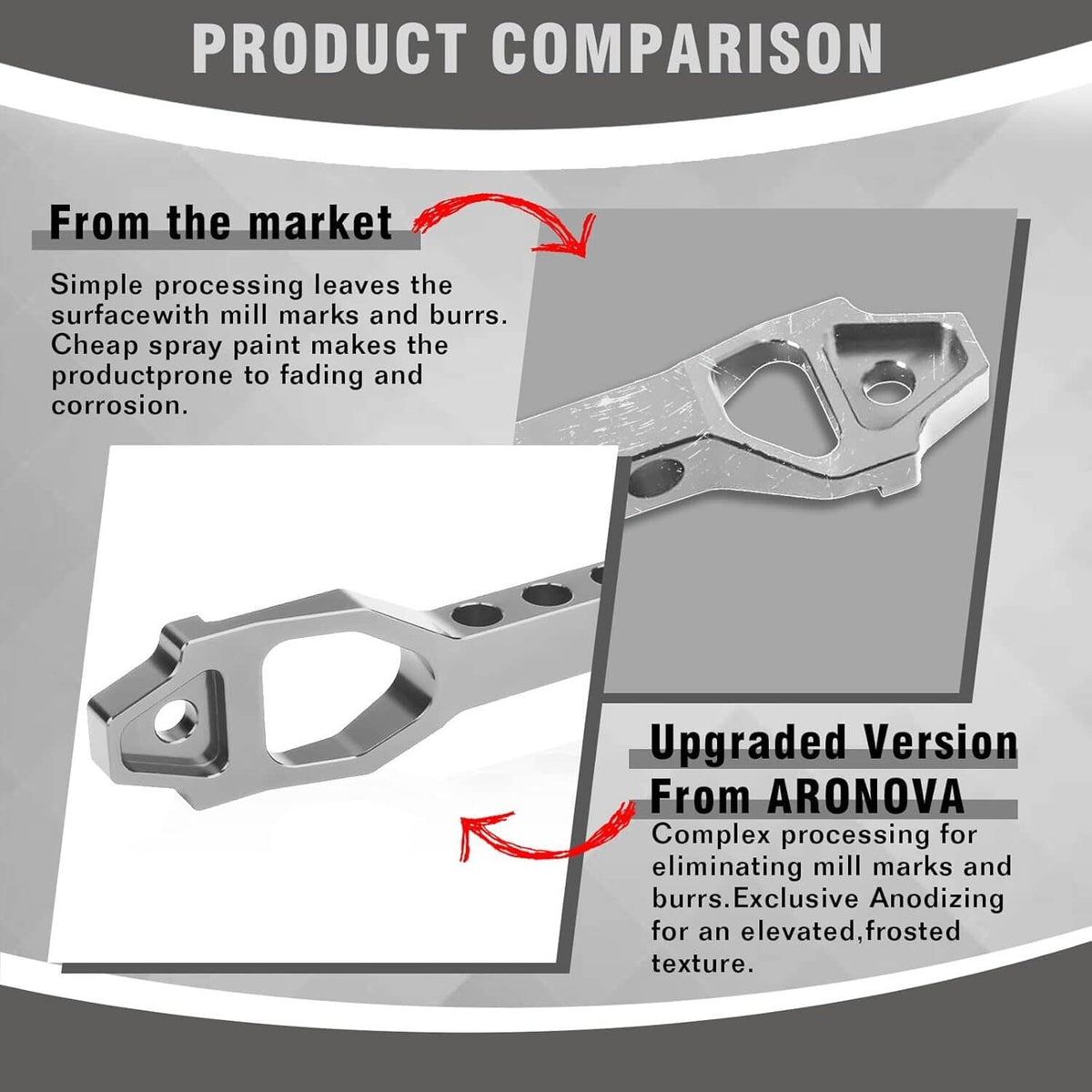 Solidspare Billet Aluminum Car Battery Tie Down Mount Bracket Brace Bar 220-190mm Silver